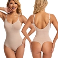Nude seamless bodysuit shapewear with adjustable straps and thong back design - S / Nude