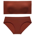 Seamless caramel lingerie set with ribbed texture and strapless bandeau bra - L / Top And Bottom / Caramel color