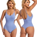 Lavender backless bodysuit shaper with thin straps and thong cut for women - S / Light Blue