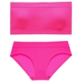 Seamless rose red bra and panty set with ribbed edges for small chest women - L / Top And Bottom / Hot Pink
