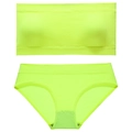 Neon green seamless ribbed lingerie set with bandeau top and matching briefs - L / Top And Bottom / Fluorescent Green