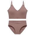 Ensemble de lingerie en coton côtelé avec débardeur col en V et culotte assortie - Vieux rose