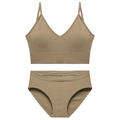 Ensemble de lingerie côtelée marron sans couture avec bretelles réglables et col en V - Kaki