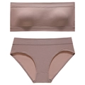 Ribbed knit strapless bra and panty set in dusty purple for a minimalist seamless look - L / Top And Bottom / Dusty Pink