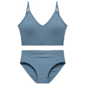 Ensemble de lingerie tricoté sans couture bleu Morandi avec soutien-gorge V et culotte - Bleu