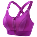 Sujetador deportivo morado con cremallera frontal y paneles de malla transpirable - S / Morado