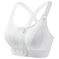 White sports bra with front zipper closure and breathable mesh panels for workout - White
