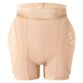 Beige high-waisted butt lifting shapewear with floral lace details and tummy control - Nude
