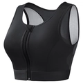 Women's front zipper sports bra in classic black with breathable mesh and high elastic fabric - S / Black