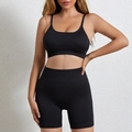 Ensemble soutien-gorge de sport et short de yoga noir côtelé sans couture pour femme - M:90-125 Jin / Noir