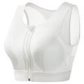 White front-zippered sports bra with breathable mesh side panels and wide straps - S / White