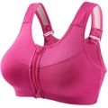 Sujetador deportivo rojo rosa con cremallera frontal y correas de malla transpirable ajustable - S / Rosa Rojo
