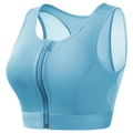 Light blue shockproof sports bra with front zipper and breathable mesh back - S / Blue