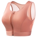 Peach pink high-impact sports bra with front zipper and breathable mesh panels - S / Brick Red