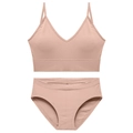 Set lingerie in maglia a coste senza cuciture con top a V e slip rosa cipria - M / Rosa