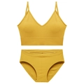 Set lingerie a coste senza cuciture giallo zenzero con canotta a V e slip coordinati - M / Giallo