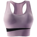 Reggiseno sportivo lavanda con dorso a vogatore e fascia elastica a righe nere - M / Viola Grigio