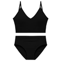 Ensemble lingerie noir sans couture avec col en V et bretelles en maille côtelée - Noir
