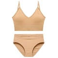 Ensemble de lingerie côtelée sans couture avec brassière col V et culotte couleur chair - Chair