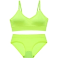 Fluorescent yellow seamless ribbed knit bralette and panty set for women with V-neckline - L / Top And Bottom / Fluorescent Green