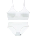 White ribbed cotton wireless lingerie set with V-neck bralette and matching panties - L / Top And Bottom / White