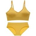 Ginger yellow ribbed seamless wireless bra and panty set with thin straps - L / Top And Bottom / Yellow