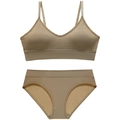 Women's rib-knit lingerie set featuring V-neck bralette and matching panties in coffee brown - L / Top And Bottom / Khaki