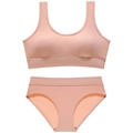 Women's seamless ribbed lingerie set in dusty rose with wire-free bra and matching briefs - L / Pink