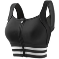 Sujetador deportivo negro de alto impacto con cremallera frontal y rayas blancas - XS / Negro