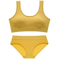 Seamless ribbed mustard yellow bra and panties set with elastic racerback design - L / Yellow