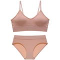 Women's seamless ribbed lingerie set with V-neck bralette and matching panties in dusty rose - L / Top And Bottom / Pink
