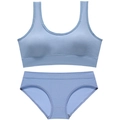 Seamless light blue ribbed lingerie set with wire-free bralette and matching panties - L / Light Blue