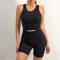 Conjunto de dos piezas de sujetador deportivo negro sin costuras y mallas de ciclista - M / Negro