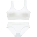 White ribbed seamless wireless bra and panties set for women featuring stretchy fabric - L / White