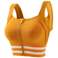 Sujetador deportivo naranja con cremallera frontal y banda elástica de rayas para soporte - XS / Amarillo