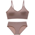 Dusty pink ribbed lingerie set with V-neck wireless bra and matching panties - L / Top And Bottom / Dusty Pink