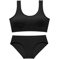 Seamless black rib-knit lingerie set with wireless bra and matching briefs - L / Black