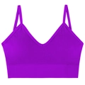 Purple ribbed knit wireless bra with deep V-neck and thin straps on white background - Grape Purple