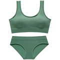 Seamless forest green ribbed sports bra and panty set with elastic knit texture - L / Green
