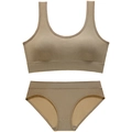 Khaki seamless ribbed knit lingerie set featuring a U-neck bralette and matching briefs - L / Khaki