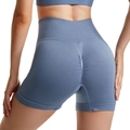 Pantalones cortos de yoga sin costuras azul humo de talle alto con detalle fruncido - S / Azul claro
