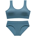 Seamless blue ribbed knit lingerie set featuring a U-neck bralette and matching panties - L / Dark Blue