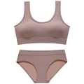 Dusty rose ribbed seamless lingerie set with bralette and matching panties - L / Dusty Pink