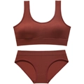 Dark red ribbed seamless lingerie set with wire-free bralette and matching panties - L / Caramel color