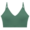 Bralette de canalé con cuello en V verde oscuro, tirantes finos y banda ancha sin costuras - Verde / M (90-125 Jin)