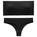 Set lingerie nero a coste senza cuciture con top a fascia e perizoma coordinato - L / Nero