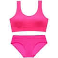 Neon pink seamless ribbed lingerie set with a sports bra and matching bikini panties - L / Fluorescent Pink