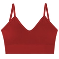 Deep V-neck seamless red ribbed bra with thin straps and elastic wide band hem - Burgundy