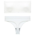 Completo intimo bianco a coste con top a fascia e perizoma in tessuto morbido - L / Bianco