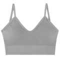 Seamless grey ribbed wireless bra with deep U-neck and dual shoulder straps - Silver Gray